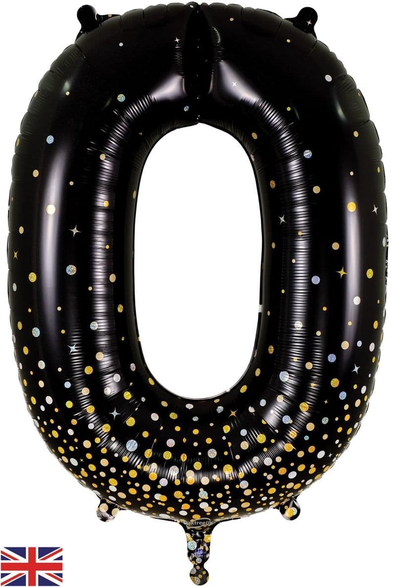 Number 0 Black & Gold Super Shape Number Foil Balloon