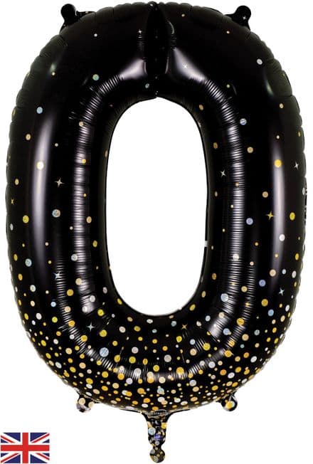 Number 0 Black & Gold Super Shape Number Foil Balloon
