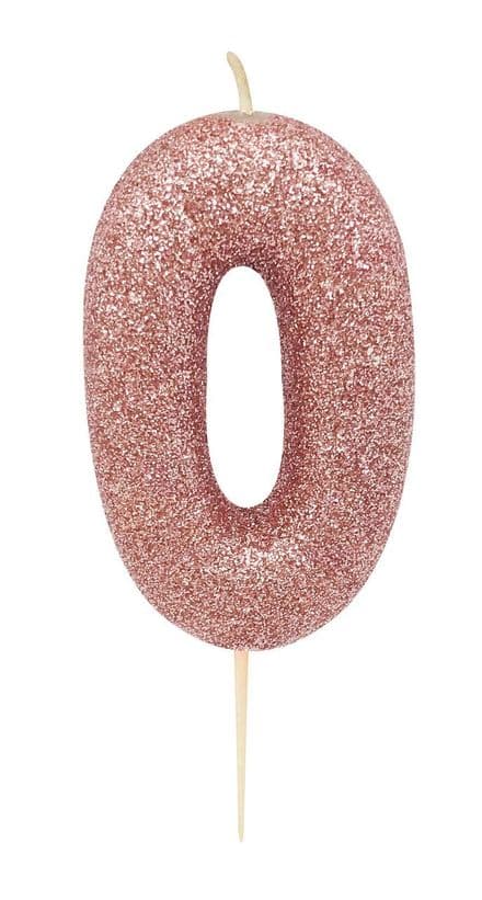Number 0 Rose Gold Glitter Candle