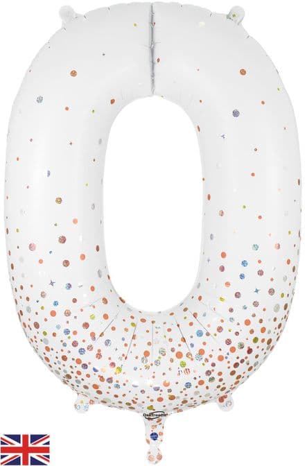Number 0 White & Rose Gold Super Shape Number Foil Balloon