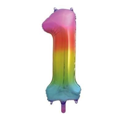 Number 1 Rainbow Ombre Super Shape Number Foil Balloon