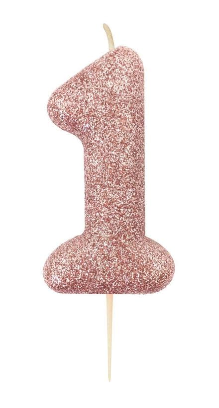 Number 1 Rose Gold Glitter Candle