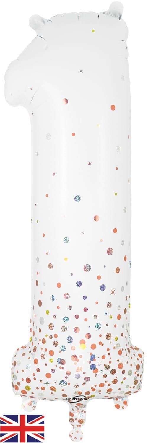 Number 1 White & Roase Gold Super Shape Number Foil Balloon