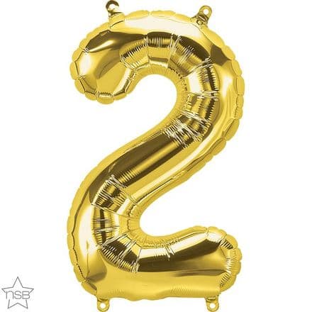 Number 2 Gold Mini Air-Fill Foil Balloon