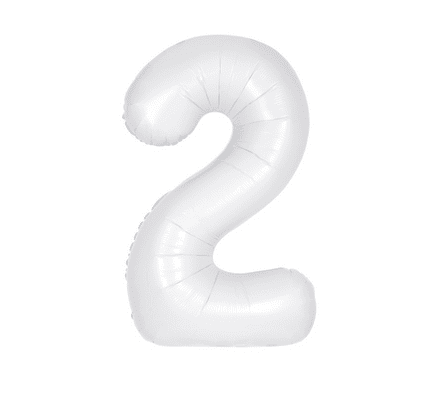 Number 2 Matte White Super Shape Number Foil Balloon