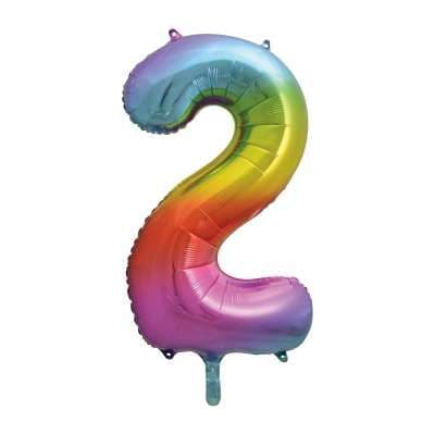 Number 2 Rainbow Ombre Super Shape Number Foil Balloon