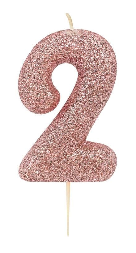 Number 2 Rose Gold Glitter Candle