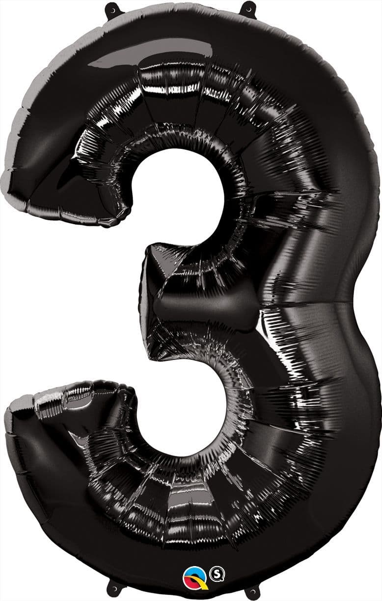 Number 3 Black Super Shape Number Foil Balloon