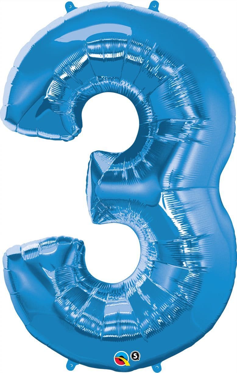 Number 3 Blue Super Shape Number Foil Balloon