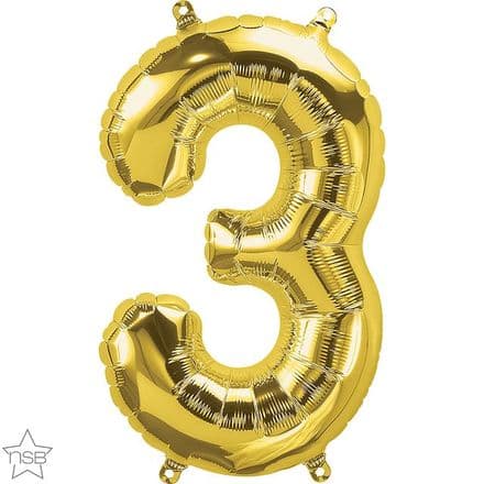 Number 3 Gold Mini Air-Fill Foil Balloon