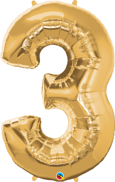 Number 3 Gold Super Shape Number Foil Balloon