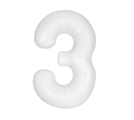 Number 3 Matte White Super Shape Number Foil Balloon