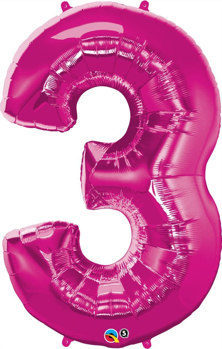Number 3 Pink Super Shape Number Foil Balloon