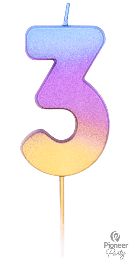 Number 3 Rainbow Ombre Candle