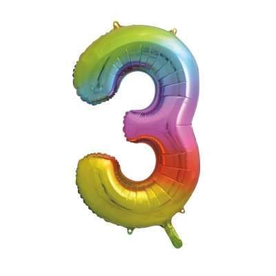 Number 3 Rainbow Ombre Super Shape Number Foil Balloon