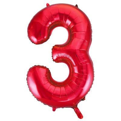 Number 3 Red Super Shape Number Foil Balloon