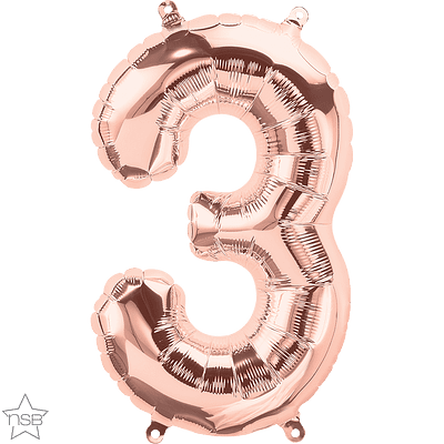 Number 3 Rose Gold Mini Air-Fill Foil Balloon