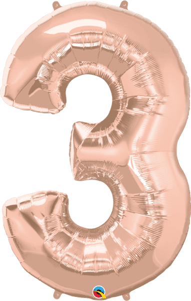 Number 3 Rose Gold Super Shape Number Foil Balloon