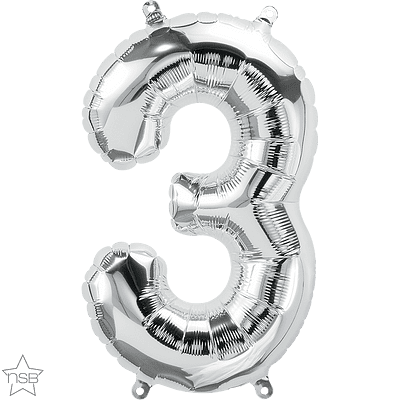 Number 3 Silver Mini Air-Fill Foil Balloon