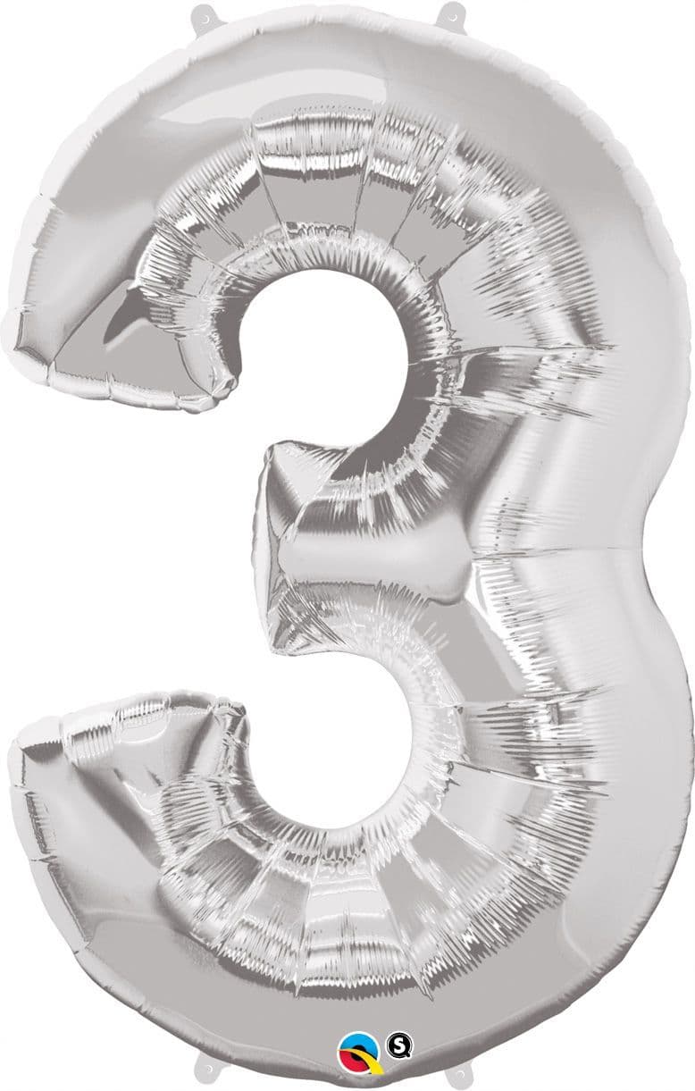 Number 3 Silver Super Shape Number Foil Balloon