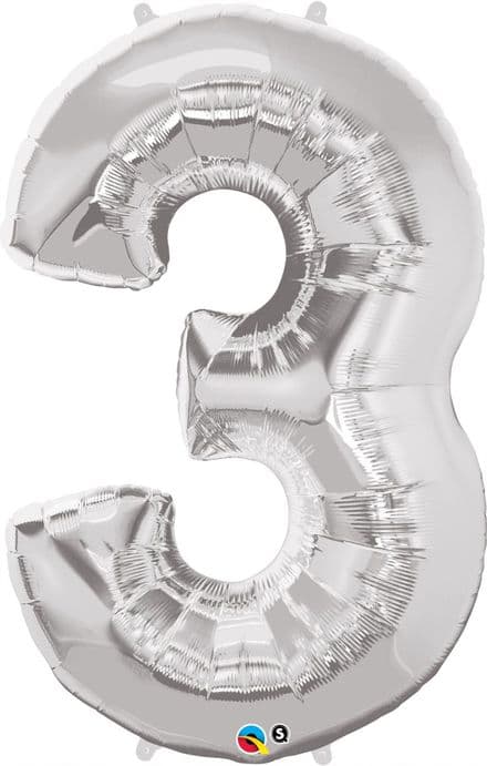 Number 3 Silver Super Shape Number Foil Balloon