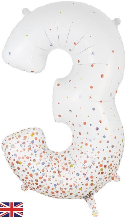 Number 3 White & Rose Gold Super Shape Number Foil Balloon