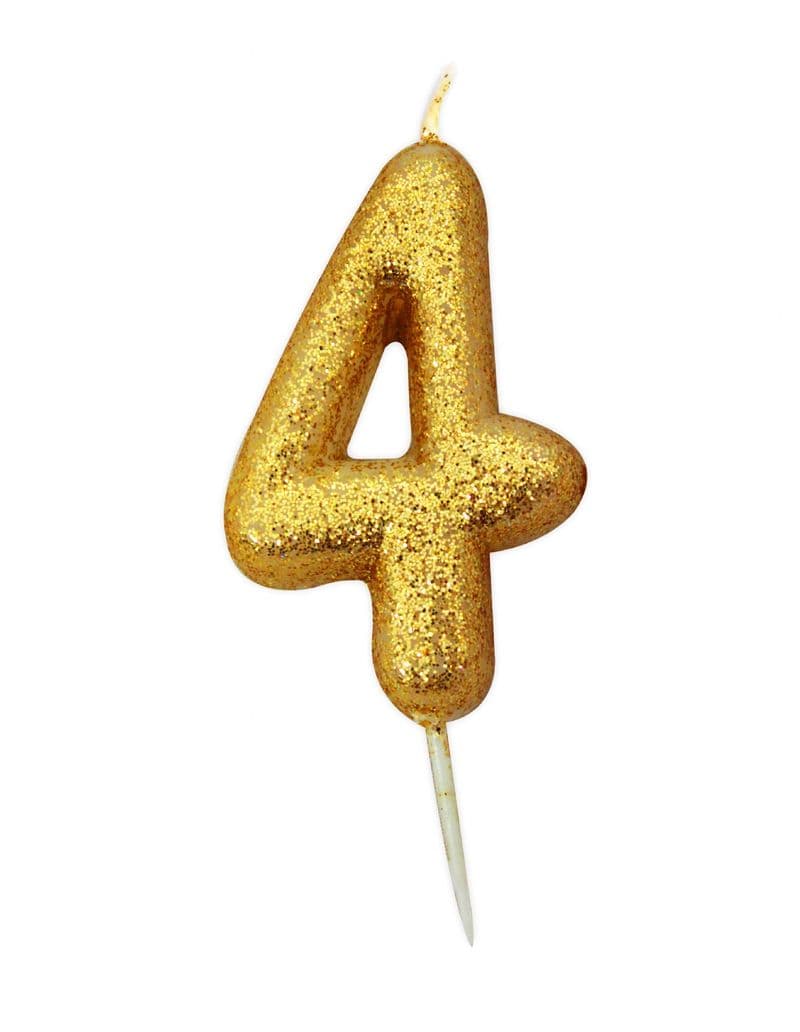 Number 4 Gold Glitter Candle