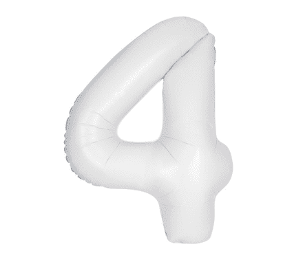 Number 4 Matte White Super Shape Number Foil Balloon