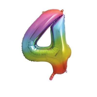 Number 4 Rainbow Ombre Super Shape Number Foil Balloon