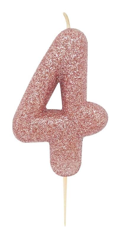 Number 4 Rose Gold Glitter Candle