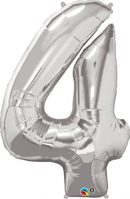 Number 4 Silver Super Shape Number Foil Balloon