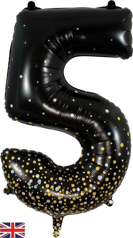 Number 5 Black & Gold Super Shape Number Foil Balloon