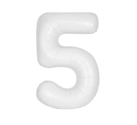 Number 5 Matte White Super Shape Number Foil Balloon