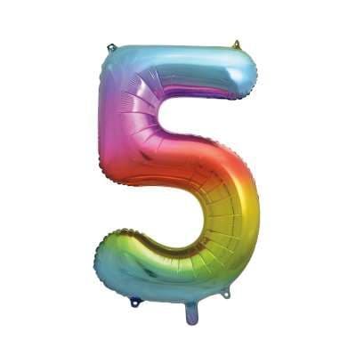Number 5 Rainbow Ombre Super Shape Number Foil Balloon
