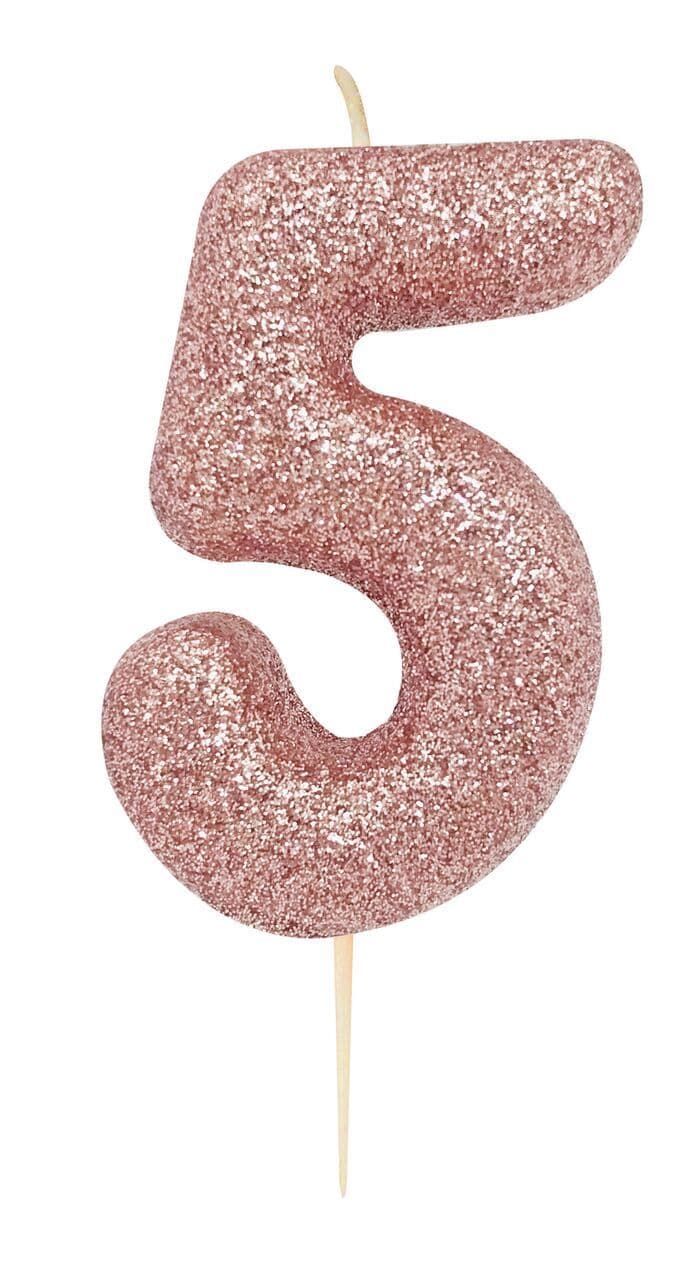 Number 5 Rose Gold Glitter Candle
