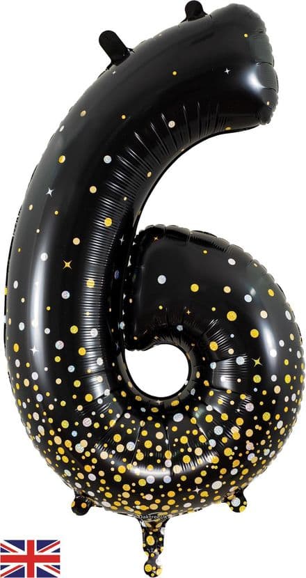 Number 6 Black & Gold Super Shape Number Foil Balloon