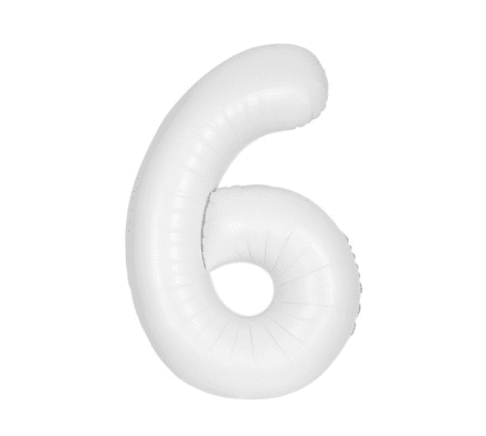 Number 6 Matte White Super Shape Number Foil Balloon