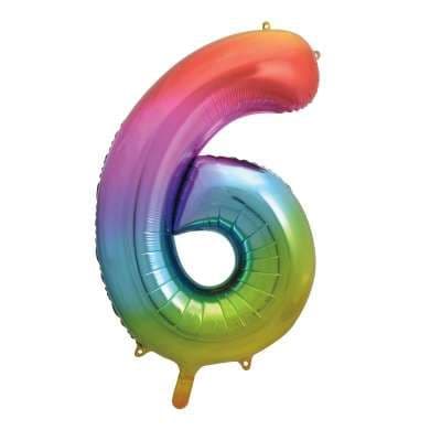 Number 6 Rainbow Ombre Super Shape Number Foil Balloon