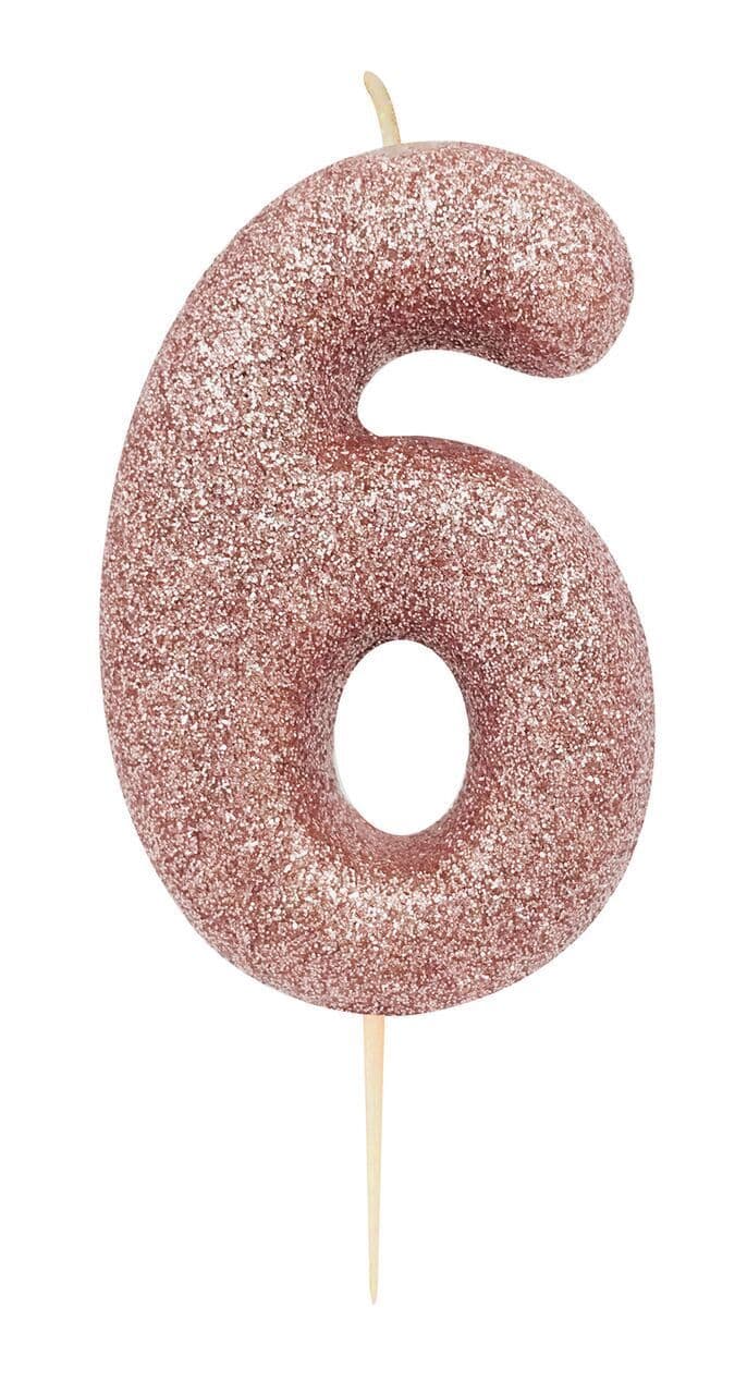 Number 6 Rose Gold Glitter Candle