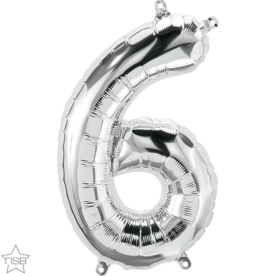 Number 6 Silver Mini Air-Fill Foil Balloon