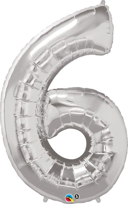 Number 6 Silver Super Shape Number Foil Balloon