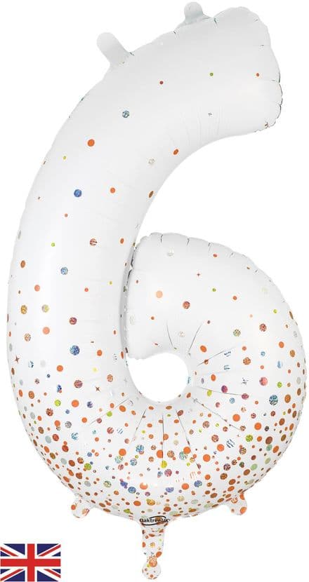 Number 6 White & Rose Gold Super Shape Number Foil Balloon