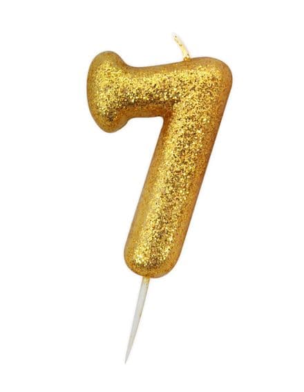 Number 7 Gold Glitter Candle