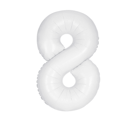 Number 8 Matte White Super Shape Number Foil Balloon