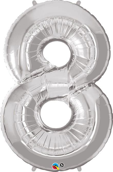 Number 8 Silver Super Shape Number Foil Balloon