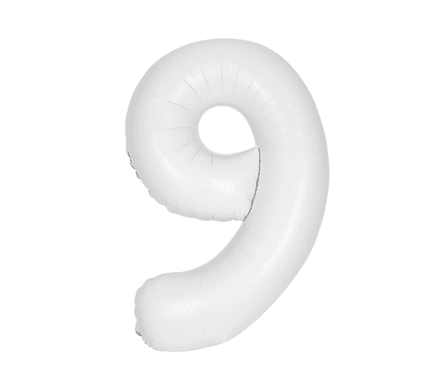Number 9 Matte White Super Shape Number Foil Balloon