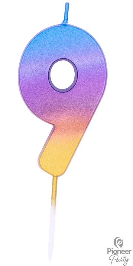 Number 9 Rainbow Ombre Candle