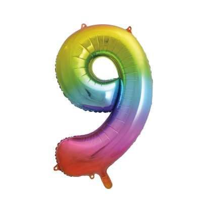 Number 9 Rainbow Ombre Super Shape Number Foil Balloon