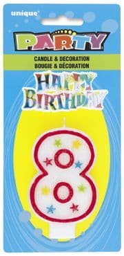 Number Eight 8 Birthday Cake Candle With Topper