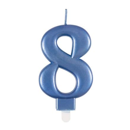Number Eight Blue Metallic Birthday Cake Candle